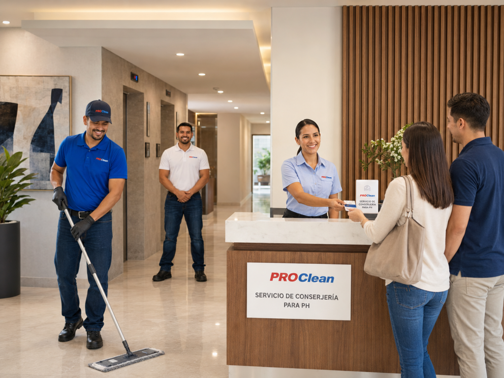 Servicio de conserjería para PH en Panamá con personal profesional de ProClean en lobby residencial